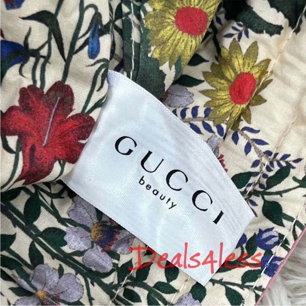 Gucci Pouch Drawstring Bag Cosmetic Pouch Travel Case Purse Lined Floral NEW